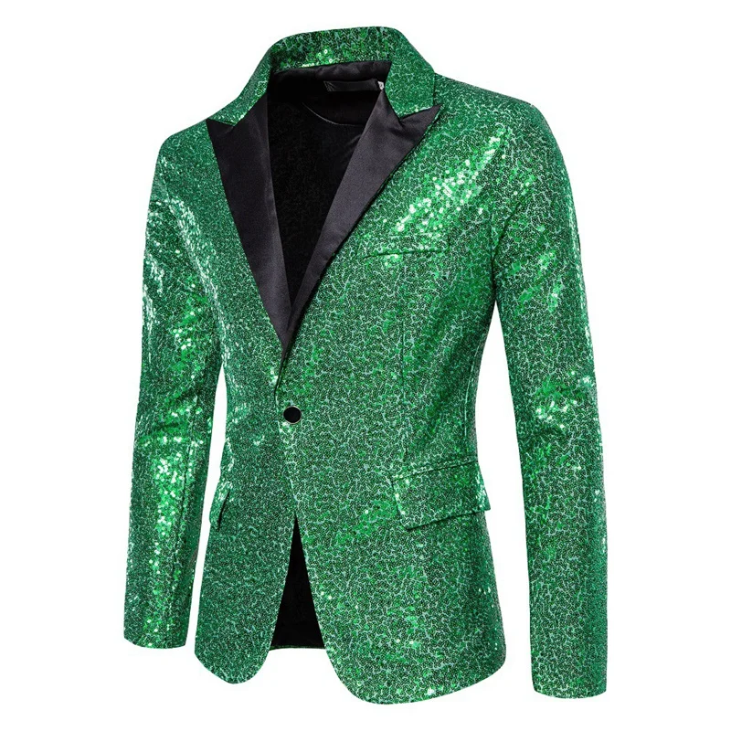 New Men Luxury Sequin Suit Loose Lapel Collar Jacket Fashion Singer Host Wedding Prom Party Stage Performance Dress Blazer 5