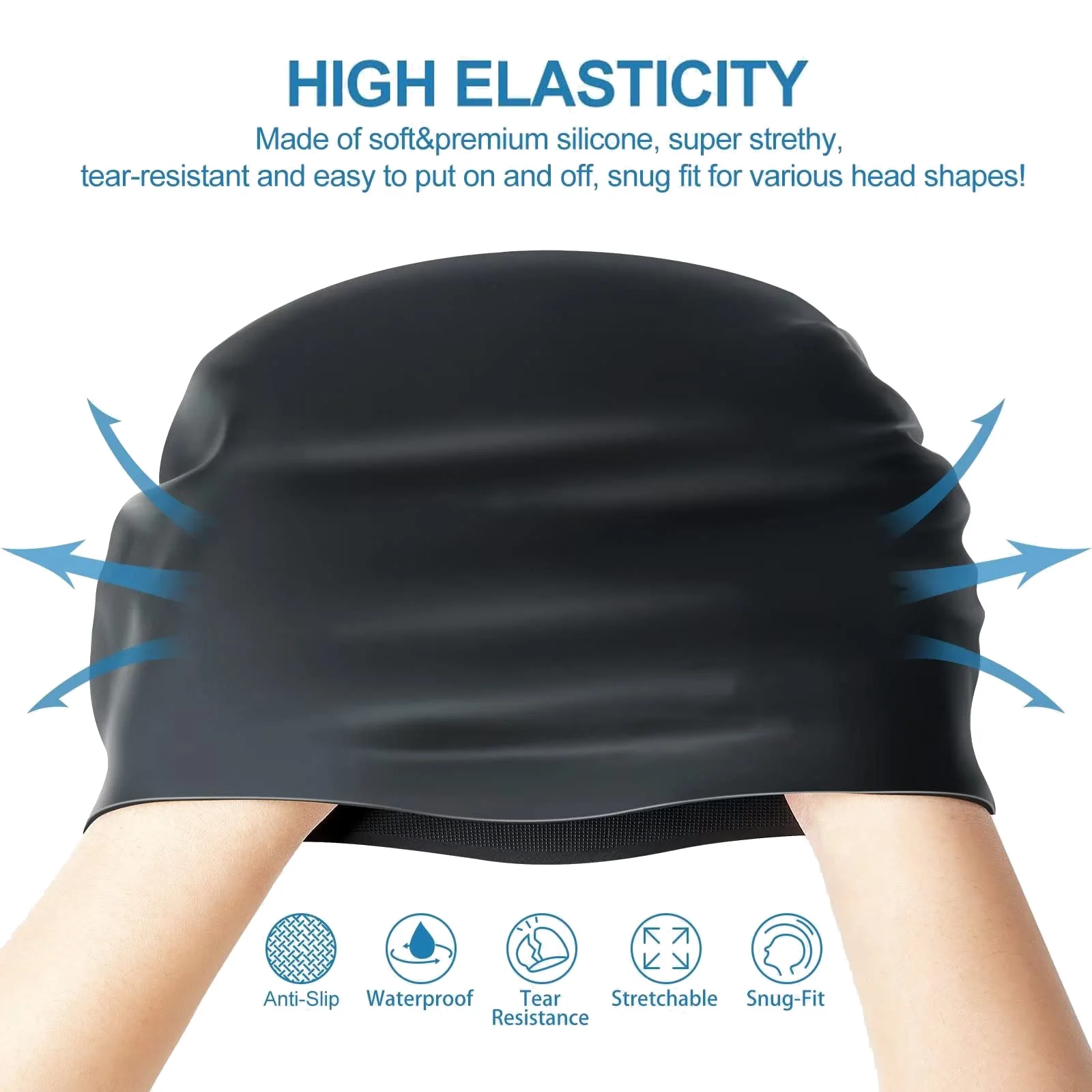 Silicone Swim Cap,Classic Unisex,Adult & Kids,Comfortable Durable Non-Slip Elastic Waterproof Swimming Hat,for Long & Short Hair 3