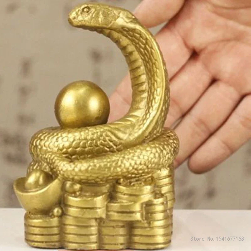 Pure Copper Animal Snake Sculpture Home Living Room TV Cabinet Bookcase Table Artistic Decoration Animal Fengshui Craft Gift 1Pc