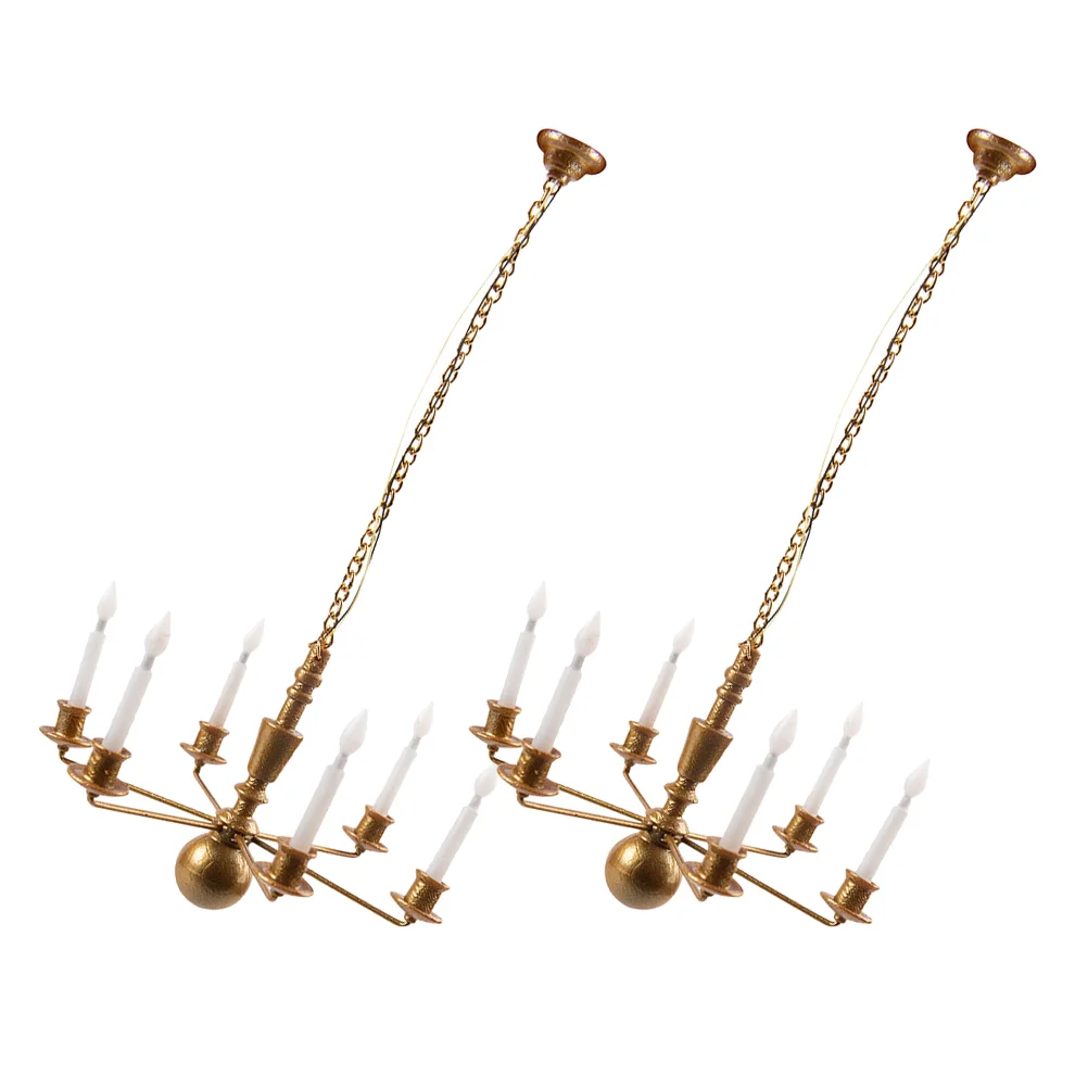 

Миниатюрная модель люстры 2 шт., миниатюрная декоративная лампа для ландшафтного освещения, имитация потолка, аксессуары для дома