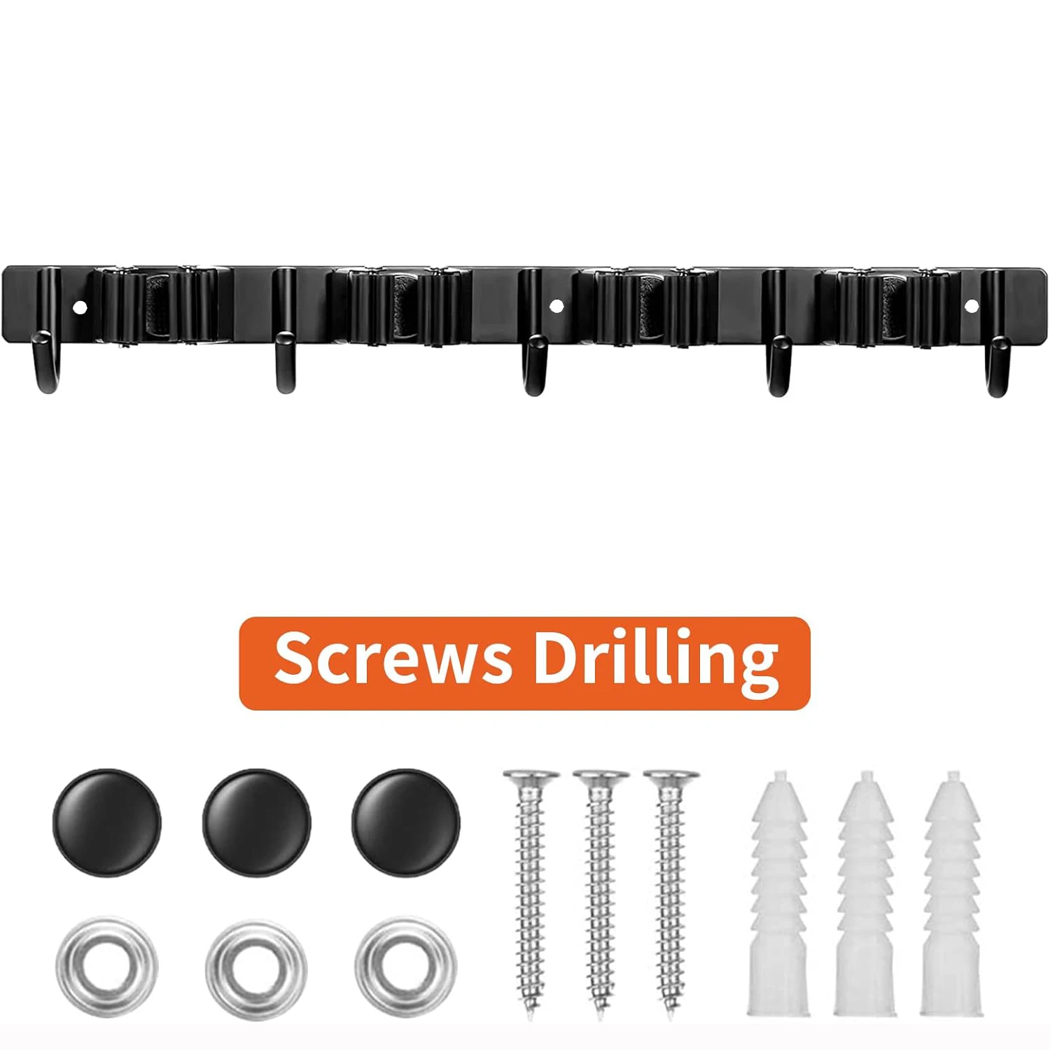 Heavy-Duty Metal Tool Rack 4 Slots 5 Hooks Wall-Mounted Garden Garage Equipment Storage