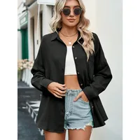 Plus Size Women Long Sleeve Relaxed Fit Shirt Lapel Neck Batwing Sleeve Casual Blouse Female Solid Blouse - Image 3