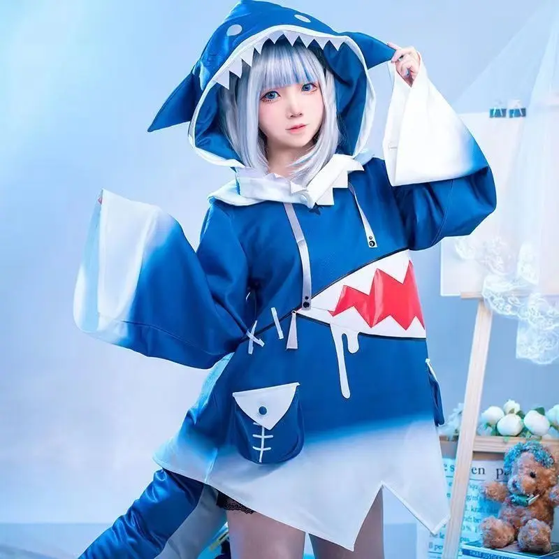 

VTuber Hololive ENG Gawr Gura косплей костюм милая акула костюм Толстовка для женщин Хэллоуин Youtuber Косплей Аниме Полный комплект хвост
