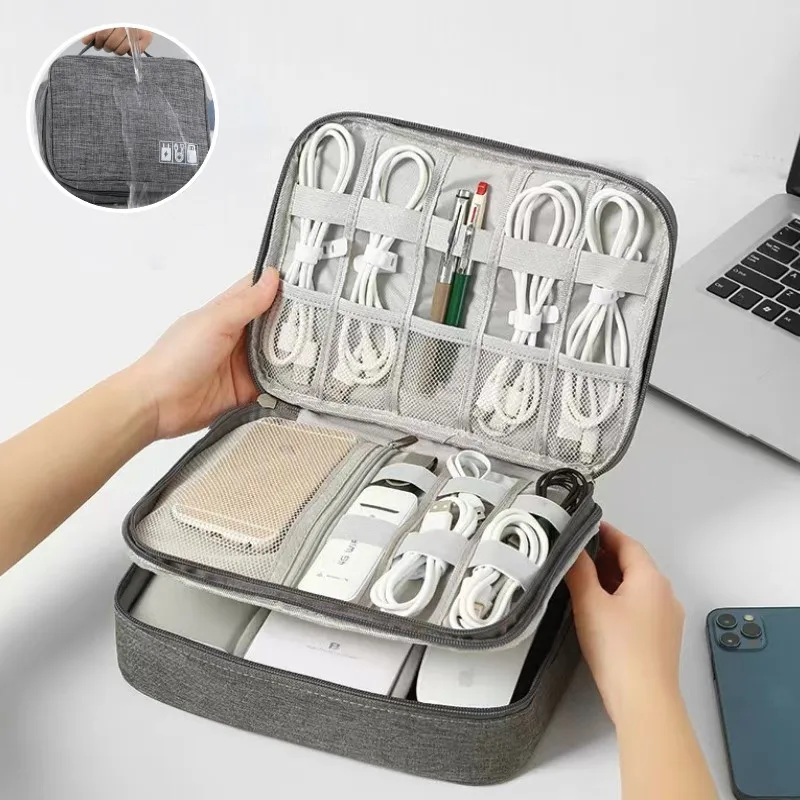 Waterproof Cable Organizer Storage Bag Portable Travel Suitcase