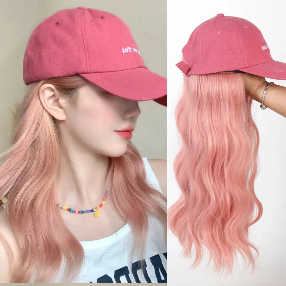 Pink Synthetic Hair Extensions Fluffy Long Wave Wig for Women