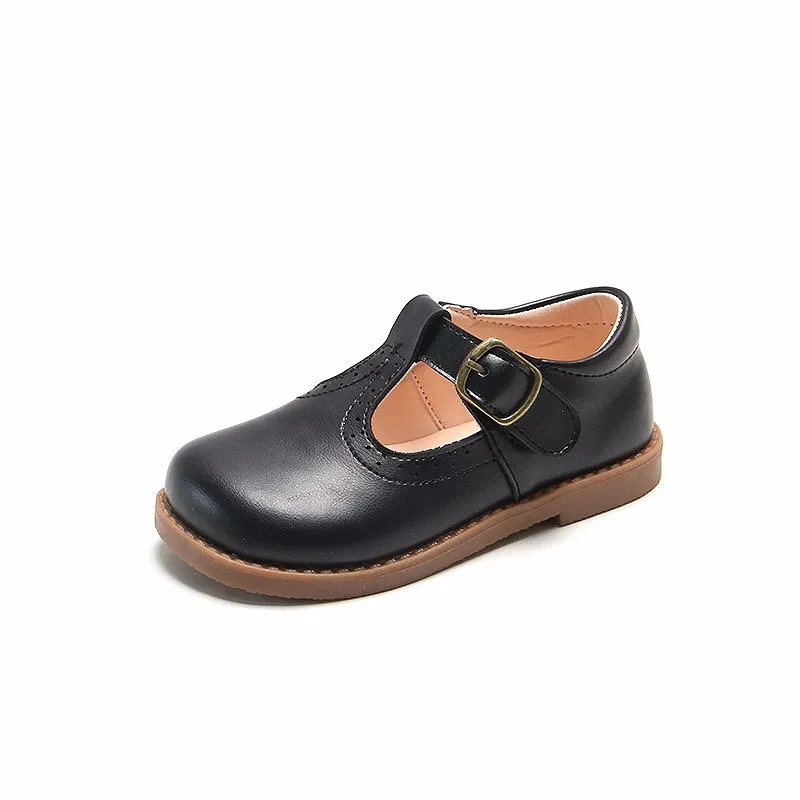 Children Mary Janes British Style T-strap Three Colors Vintage 21-30 Little Girl's Leather Shoes All-mtach School Kids Flats