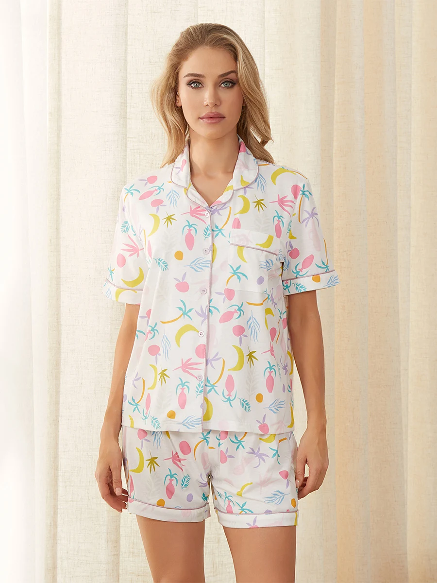 

Women 2 Piece Pajamas Set Short Sleeve Button Up Tops Plaid Shorts Sleepwear Set Nightwear Lounge Pjs Sets