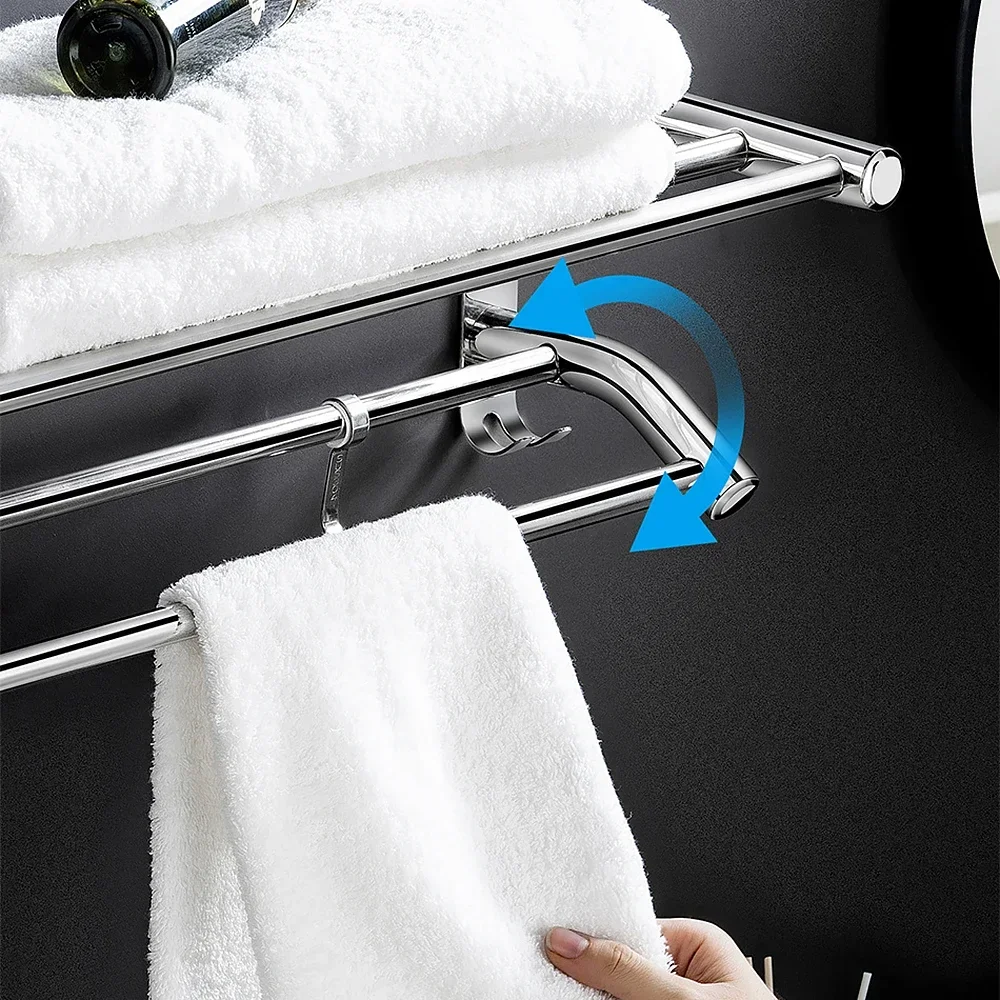 Towel rack towel holder 304 Stainless Steel Towel Rack Fixed Holder Movable Hook Mirror Chrome Shelf Wall Mount Hanger Shower Rail Bathroom Accessories