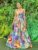 Color Flower Print Spaghetti Strap Evening Dresses Women Temperament Sexy V-neck Backless Beach Vacation Party Long Dress Female