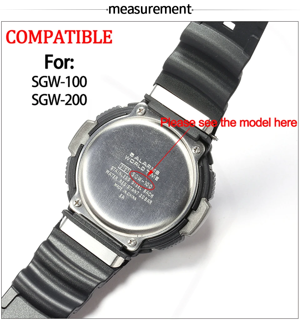 Harz-Uhrenarmband für Casio SGW-100-1V SGW-200 Serie Concave Sports Herren wasserdichtes Armband SGW100 Ersatz-Uhrenzubehör – Detail 1