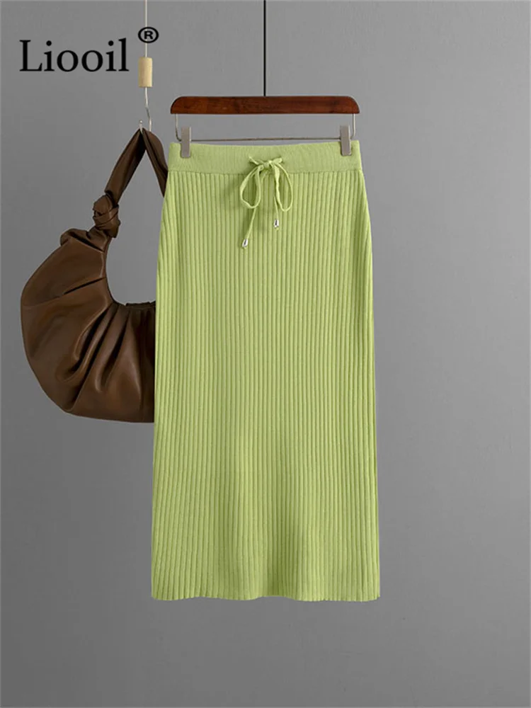 

Liooil Black White Knit Ribbed Skirts Pencil Office Lady High Waist 2023 New In Knitwears Autumn Winter Knitted Bodycon Skirts