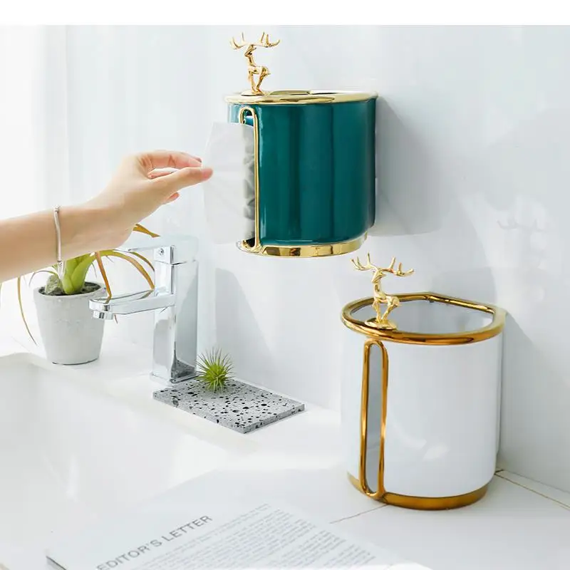 

Ceramic Paper Towel Holder Wall Mounted Napkin Toilet Paper Storage Rack Home Deer Shape Decorative Tissue Rack Bathroom Shelves