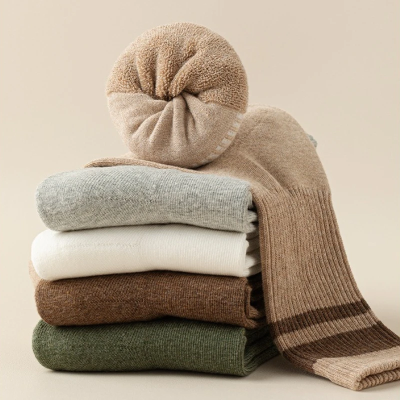 5 pairs of men's pure cotton autumn winter mid tube thick warm striped ...