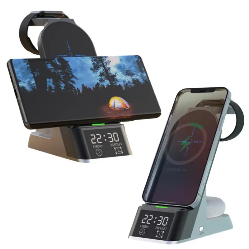 

Wireless Charger Clocks 15W Charging Station Alarm Clock Night Light for iPhone 14 13 12 11 XR XS 8 iWatch 8 7 6 SE AirPods Pro