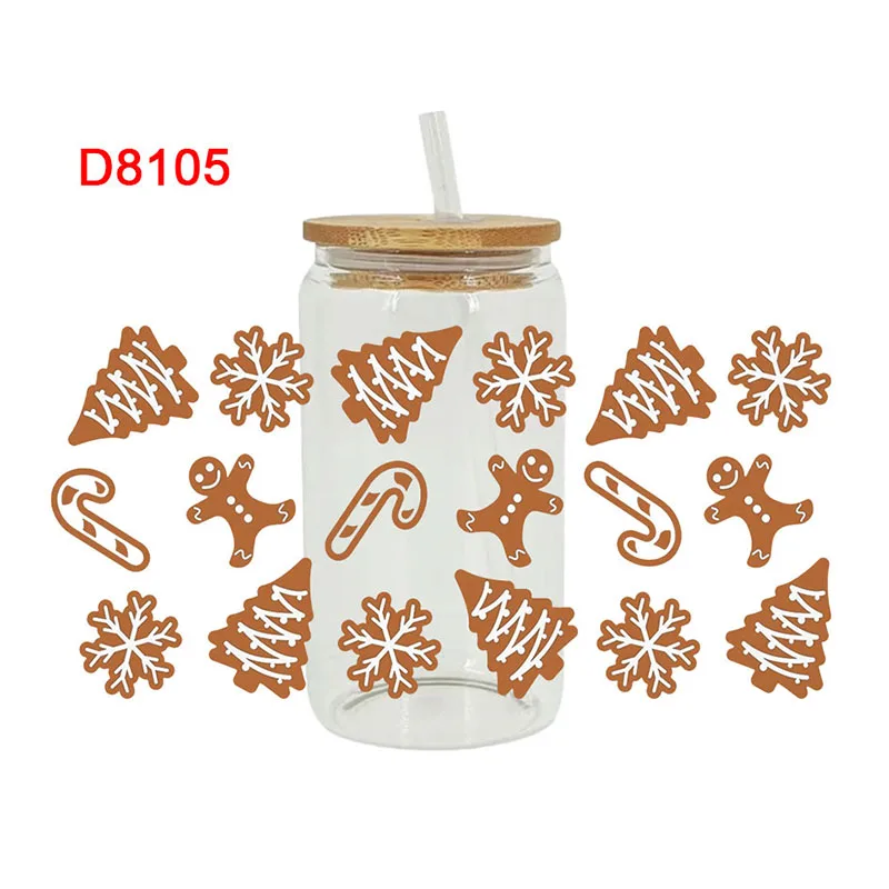 3D UV DTF Transfers Stickers 16oz Cup Wraps Merry Christmas Printed For DIY Glass Ceramic Metal Leather Etc D7954 dtf transfer sticker