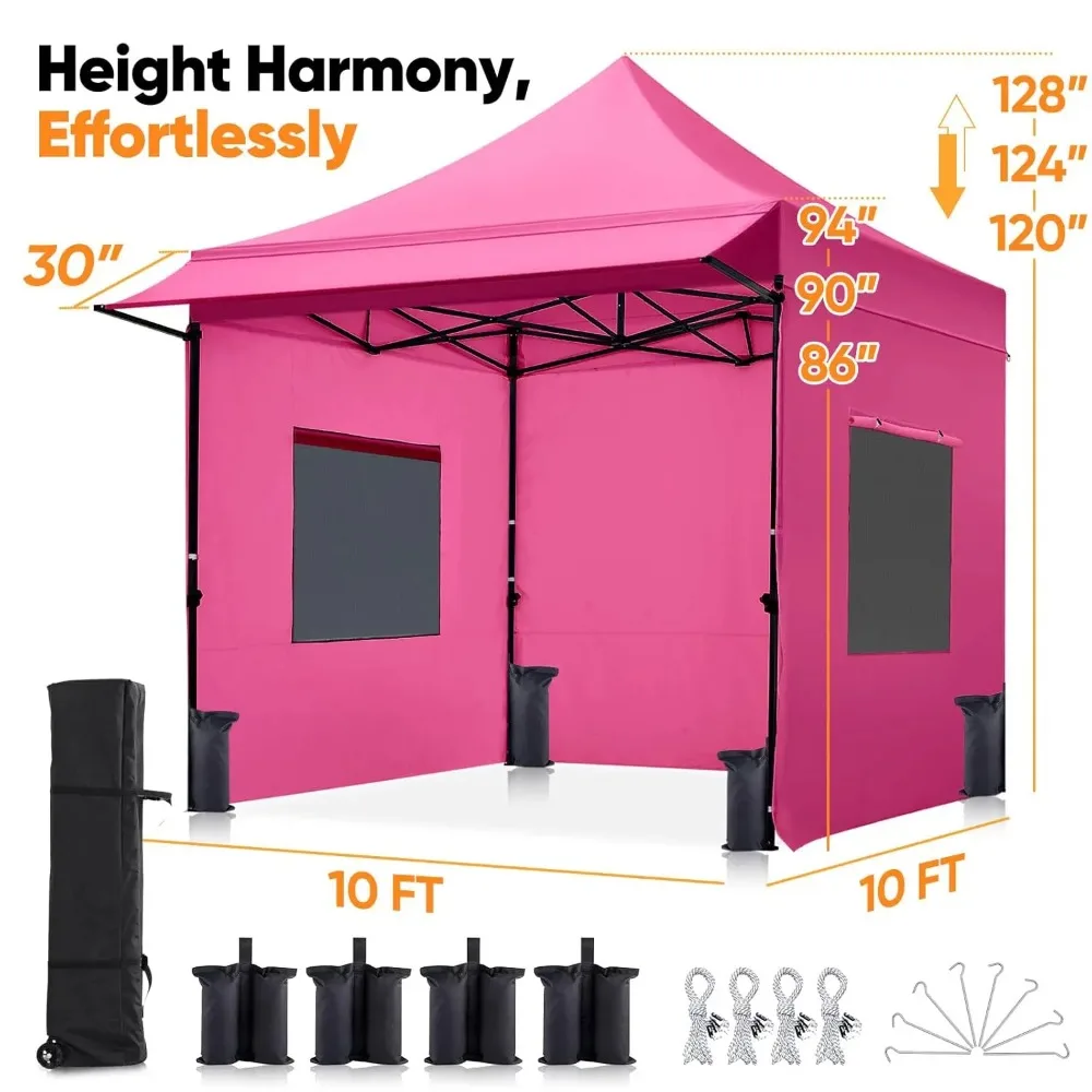 10x10 Heavy Duty Pop Up Canopy 3 Removable Sidewalls Commercial Shelter Wheeled Bag Outdoor Party Market 600D PU UPF50+, Custom 6