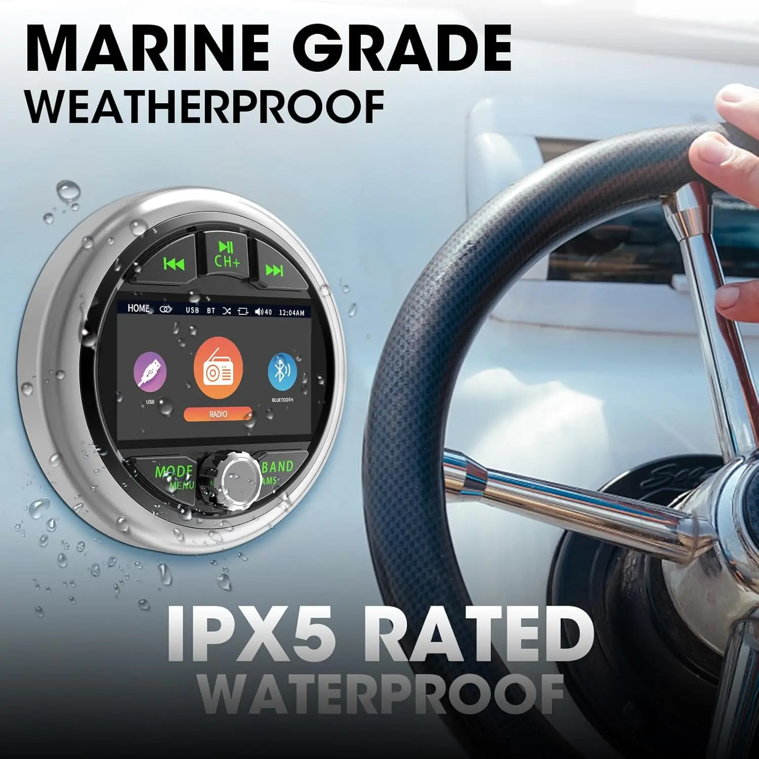 Marine Gauge Stereo System: Waterproof Boat AM FM Radio Receiver-3 Inch LCD Display Digital Multimedia MP5 Player USB AUX Subw