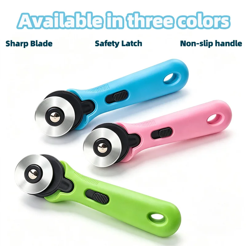 Taglierina Rotante da 45mm, Coltello Rotante per Tessuti, Dotato di Impugnatura Ergonomica Antiscivolo, Blocco di Sicurezza e Lama Circolare in Acciaio Inossidabile, Disponibile in Tre Colori, Adatto per Tagliare Tessuti, Stoffe, Pelle, Fel - immagine 2