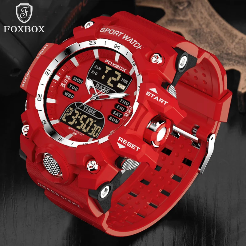 2023 New FOXBOX Watch Men Military Sport Mens Watches 30M Waterproof Wristwatch Dual Display Watch for Men Relogio Masculino+Box