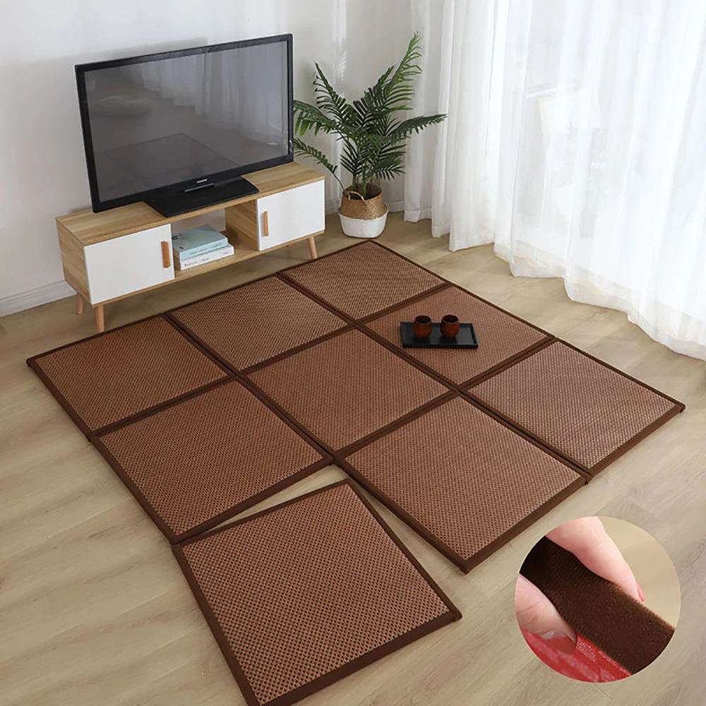 

Folding Rattan Floor Mat 2cm Thick Living Room Floor Sleeping Mattress Japanese Tatami Carpet Pad Summer Baby Play Mat Non-Slip