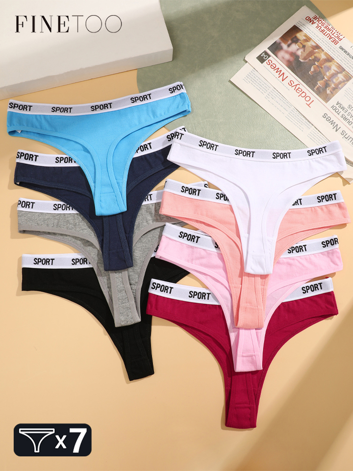 7PCS Cotton Seamless Thongs For Women Sexy Letter Belt Comfort Panties Girls Low Waist Stretchy G-String Sport Lingerie Tanga