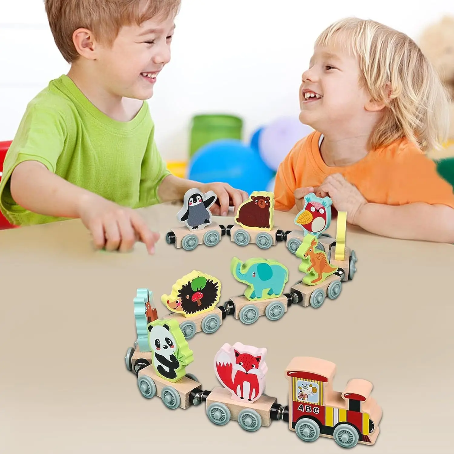 Montessori Wooden Magnetic Train Toys Car Cartoon Set Early Educational Sorting and Stacking Toy Sensory Fine Motor Skills