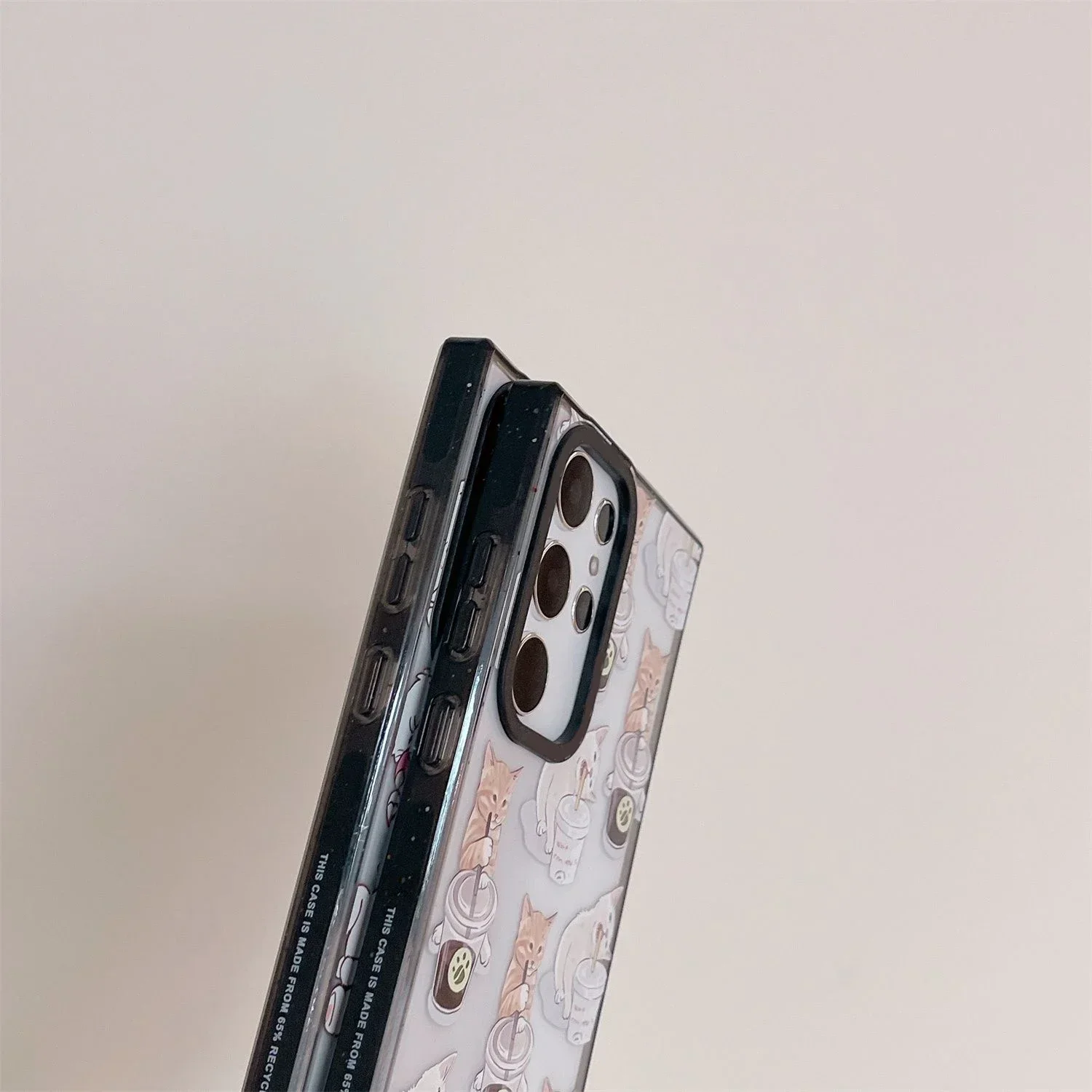 Cat Coffee Acrylic Black Border Case for Samsung Galaxy S22 S23 S24 Ultra S22+ S23+ S24 Plus Cover Protective Case