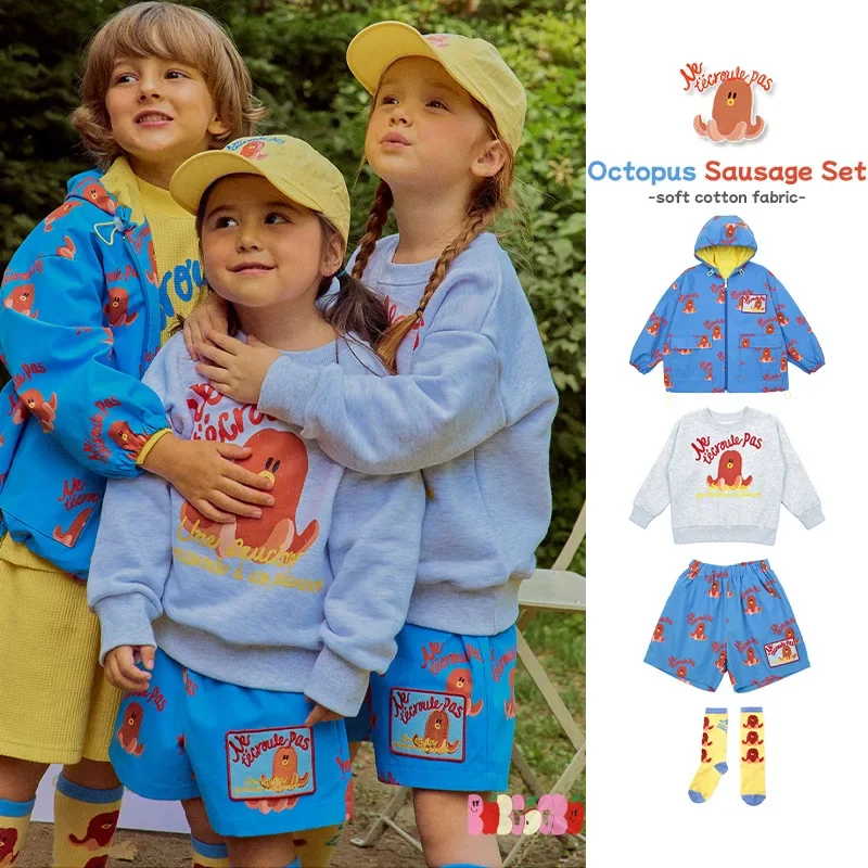 

spot kids coat fall 2023 bebebebe baby cartoon hooded jacket set boys girls autumn windbreaker