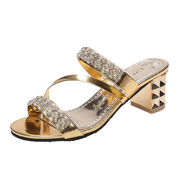 2022 Summer Women Shoes Squre Heel Sandals Peep toe Ladies Shoes Brand High Heel Sandals Gold Heels 5.5cm Big Size 