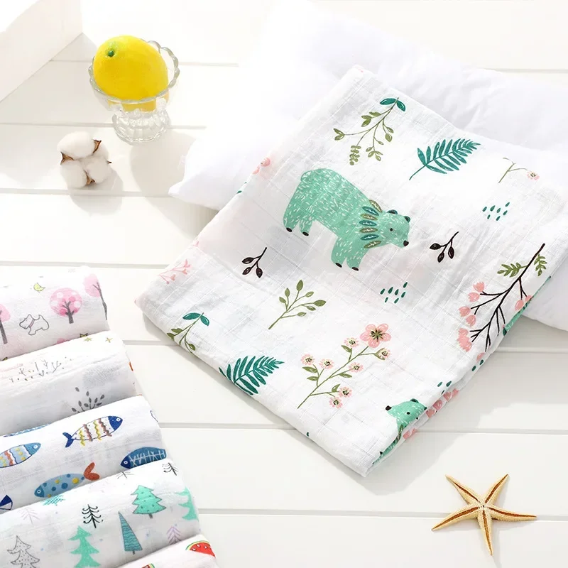 Baby Blanket Muslin Swaddle Blankets Cotton 2 Layers 120*110cm Newborn Baby Bath Towel Wrap Bedding