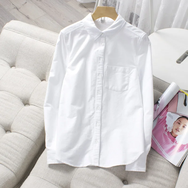 

Summer New 100% Cotton Women White Shirts 2022 Loose Turn-Down Collar Office Lady Elegant Blouse Outwear Tops