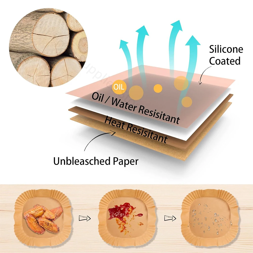 Air Fryer Disposable Paper 20cm Square Perforated Papers Non-Stick Parchment Baking Paper for Deep Fryers Air Fryer Accessories