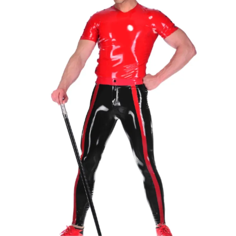 

Handmad Latex 100% Rubber Sexy Men Uniform Black Pants Red Tops Bodysuit Bodysuits Customize Size XXS-XXL