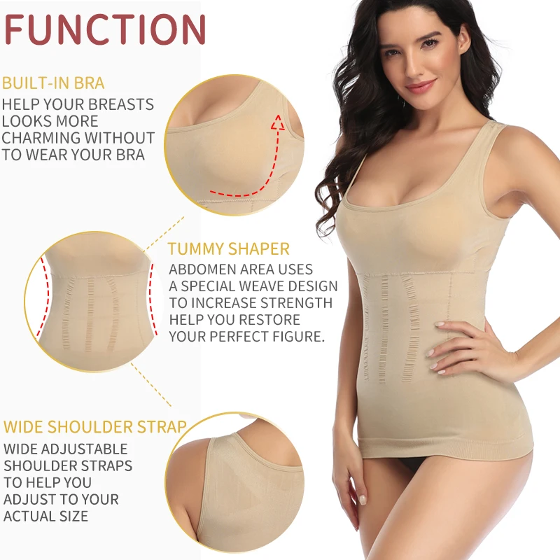 Women Padded Shapewear Camisole Body Shaper Compression Shirt With