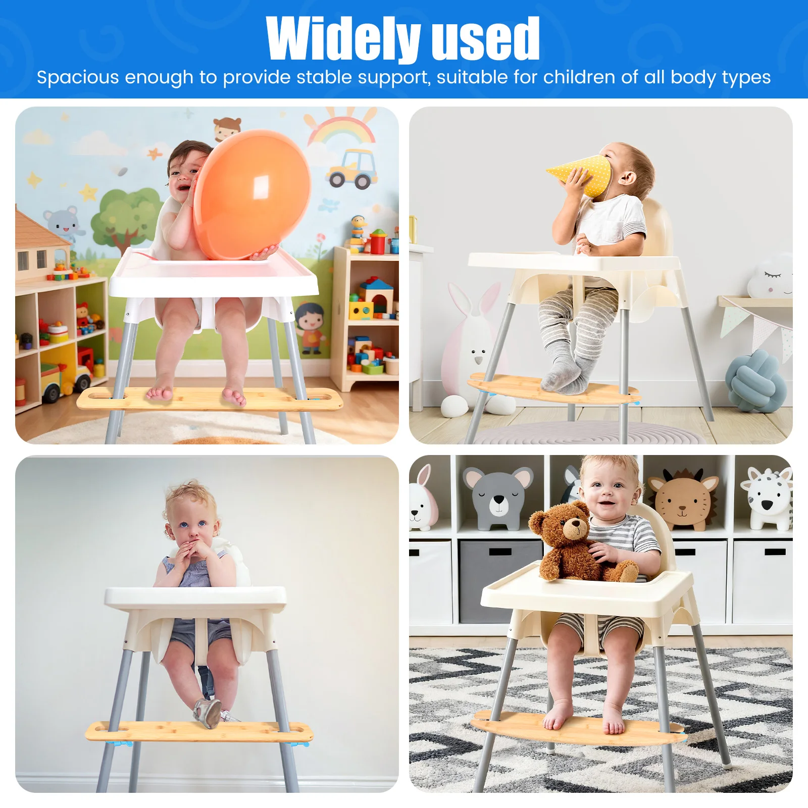 2Pcs High Chair Foot Rest Natural Bamboo Child Highchair Footstool Adjustable Height Baby High Chair Pedestal Kids Babies Stuff