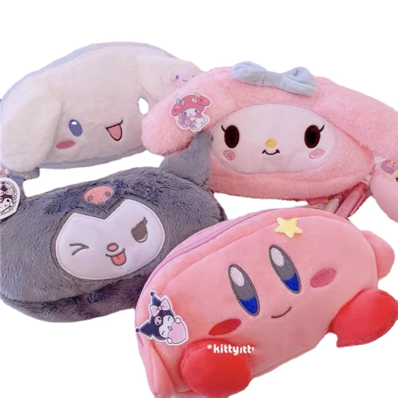 

Sanrio anime cartoon peripheral plush pencil bag Kulomi cinnamon dog Melody cute large capacity pencil stationery wholesale