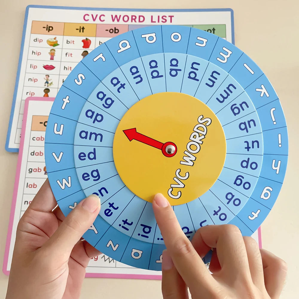Montessori CVC Word List, CVC Phonics Turntable, Spinner Game, English Teacher Teaching Aids, Spelling Games Homeschool Supplies 5