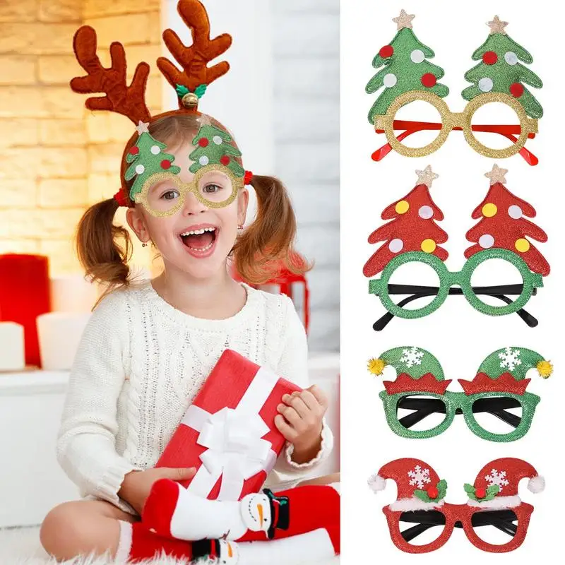 

Merry Christmas Glasses Frames Santa Claus Hat Fun Eyeglasses Christmas Tree Decorative Glasses for Christmas Glitter Glasses