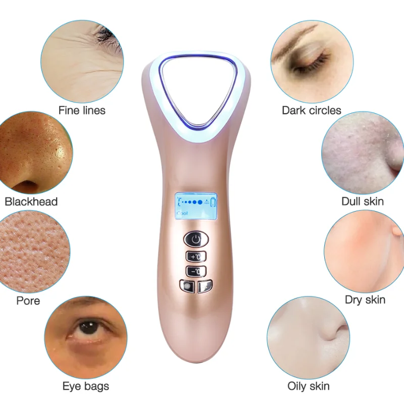 

Ultrasound Facial Lifting Massager Vibration Hot Cold Hammer Ultrasonic Cryotherapy LED Photon Shrink Pores Household