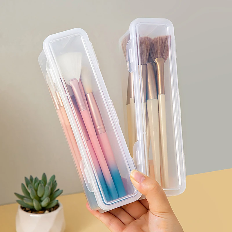 1pc Portable Women Cosmetic Bag Storage Organizer Makeup Brush Transparent With Cover Organizer Eyebrow Pencil Boxes Tools 2
