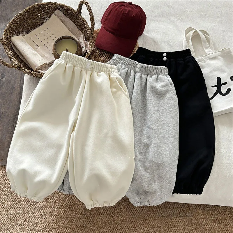 New Children Pants Spring Autumn Casual Sports Trousers Boys Girls Korean Solid Color Fashion Versatile Kids Baby Clothing Pants
