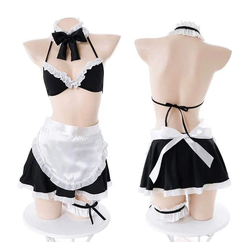 Plus Lolita Collection Japanese Anime Cosplay Women Girls Sexy Lingerie Set Mini Ruffle Kawaii Bra Briefs Maid Cosplay Costumes erotic lingerie