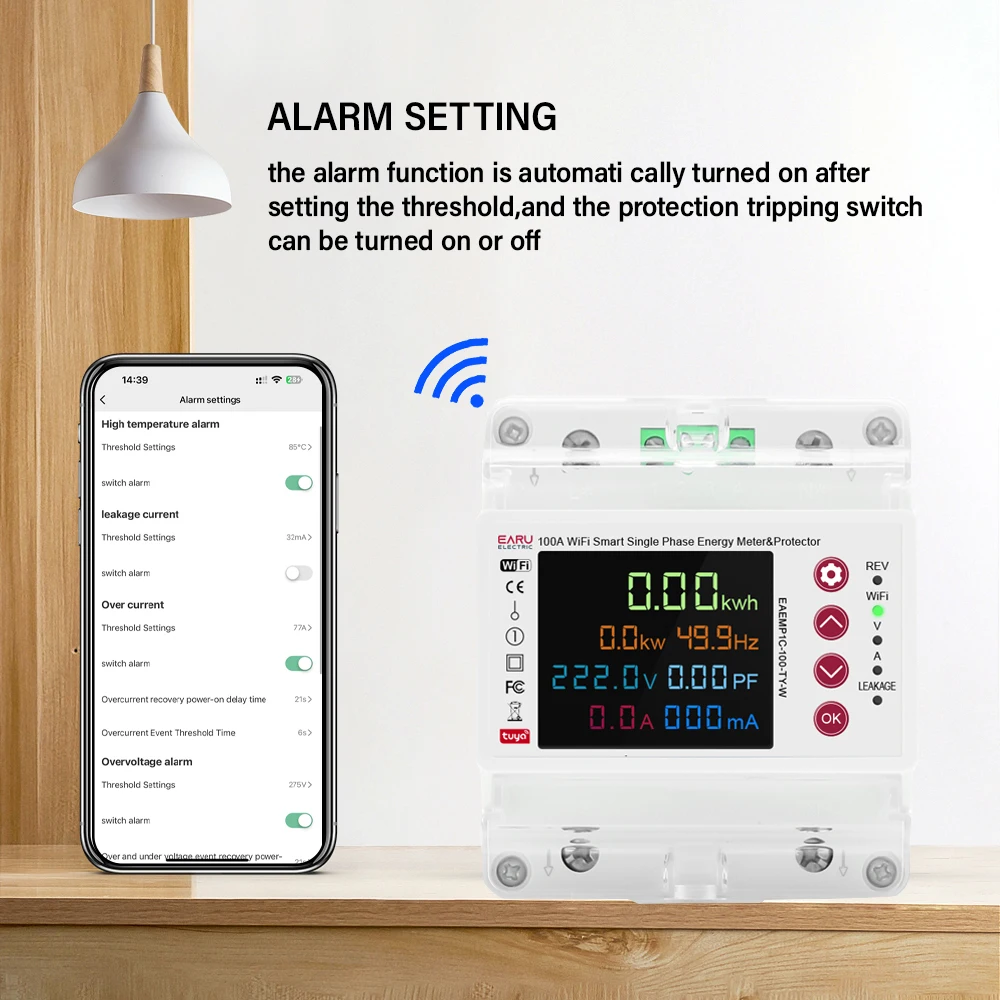 Tuya 2P 100A WiFi Smart Bi-Directional Energy Power kWh Meter Leakage Over Unde