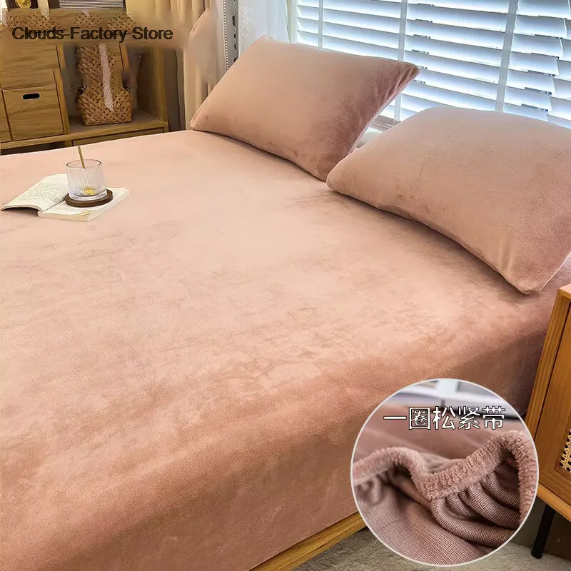 Winter Plush Elastic Fitted Sheet Double Bed Sheet Soft Warm Velvet Bedspread Mattress Cover Bed Protector 90 120 150 180 200 mattress cover,printed fitted sheet,printed bedspread,velvet bed cover