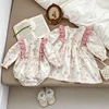 New Autumn Baby Sister Dress Cotton Floral Print Rompers Pink Ruffled Clothes Casual Dress Sister Matching Kids Clothing Outfit 6
