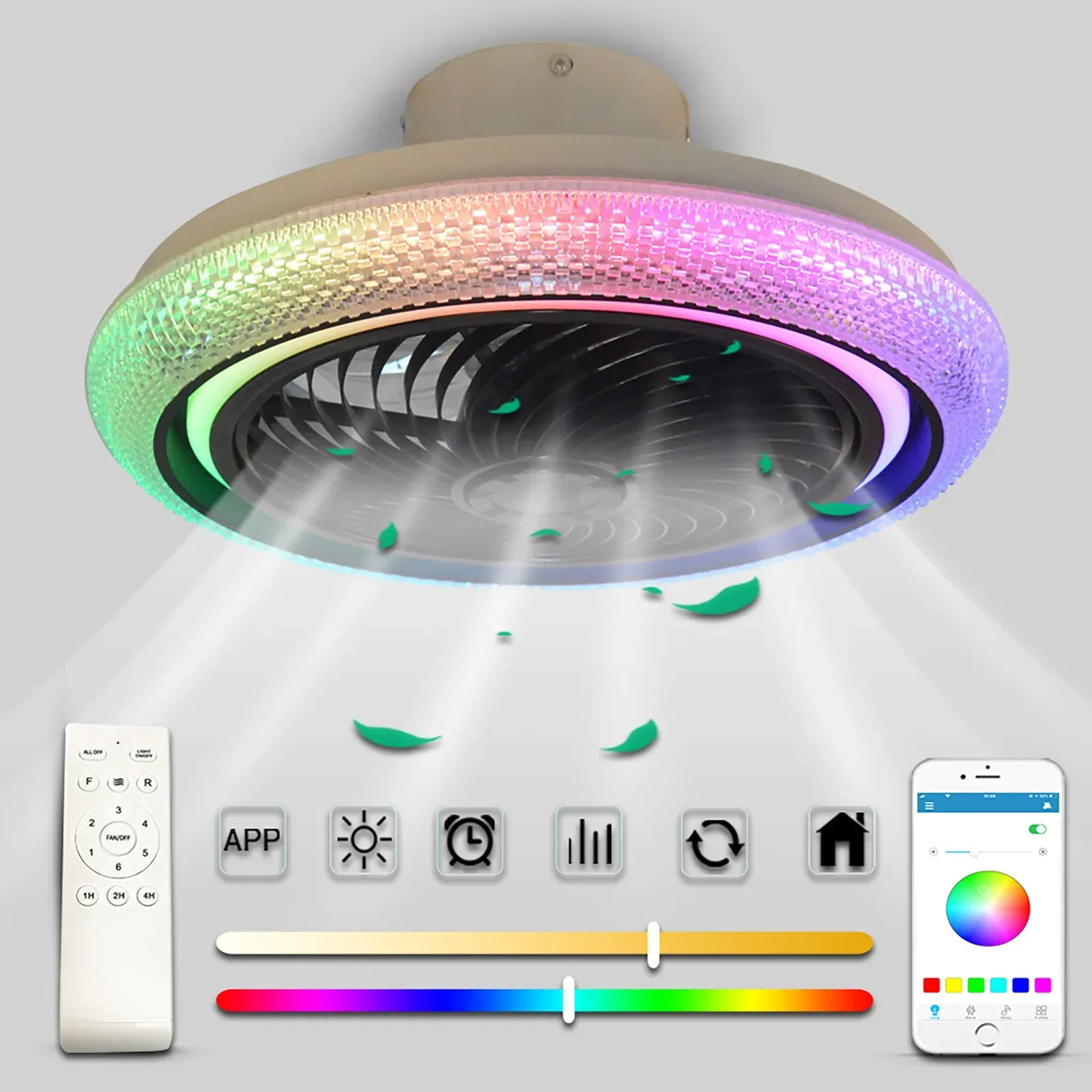 Bluetoothスピーカー付きスマートシーリングファン,LEDライト