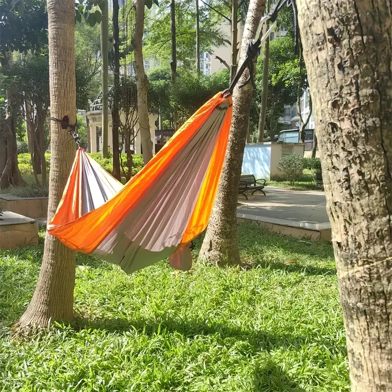 Outdoor Lightweight Double Nylon Camping Hammock with Hanging Straps Perfect for Backpacking Travel Beach Yard and Garden 4