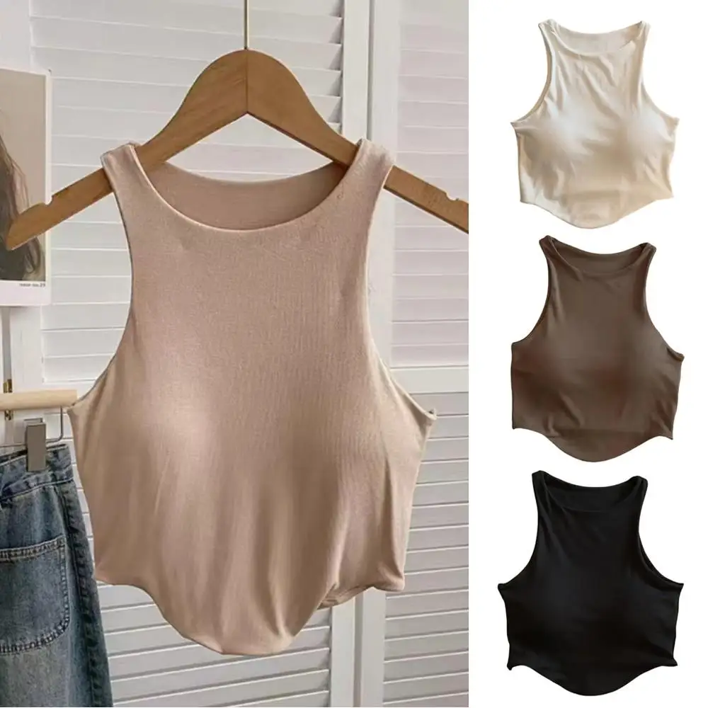 Summer Y2K Women Crop Tanks Sleeveless Breathable Running Yoga Gym Tank Top Sportswears Fashion Black Beige White Cami Top 2025