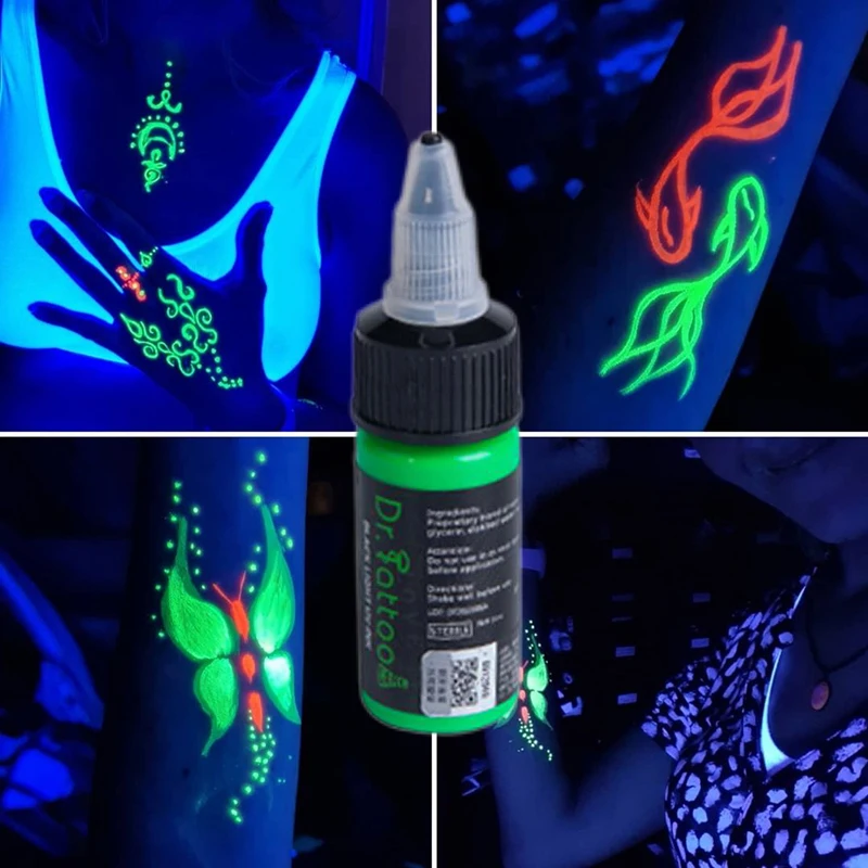 UV Tattoo Inks Pigment 8 Colors Professional Semi-Permanent Microblading Easy Coloring Body 15ML Purple Light Fluorescent Tattoo 13 colors 20 grams eco friendly without radiation neon phosphor powder dust luminous pigment fluorescent powder glow in the dark