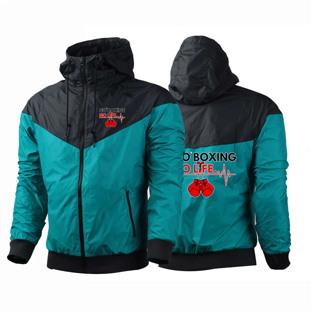 2025 No Boxing No Life Gym Men's Spring and Autumn Thin Windproof Casual Hooded Color Matching Fashion Printing Windbreaker Coat 5